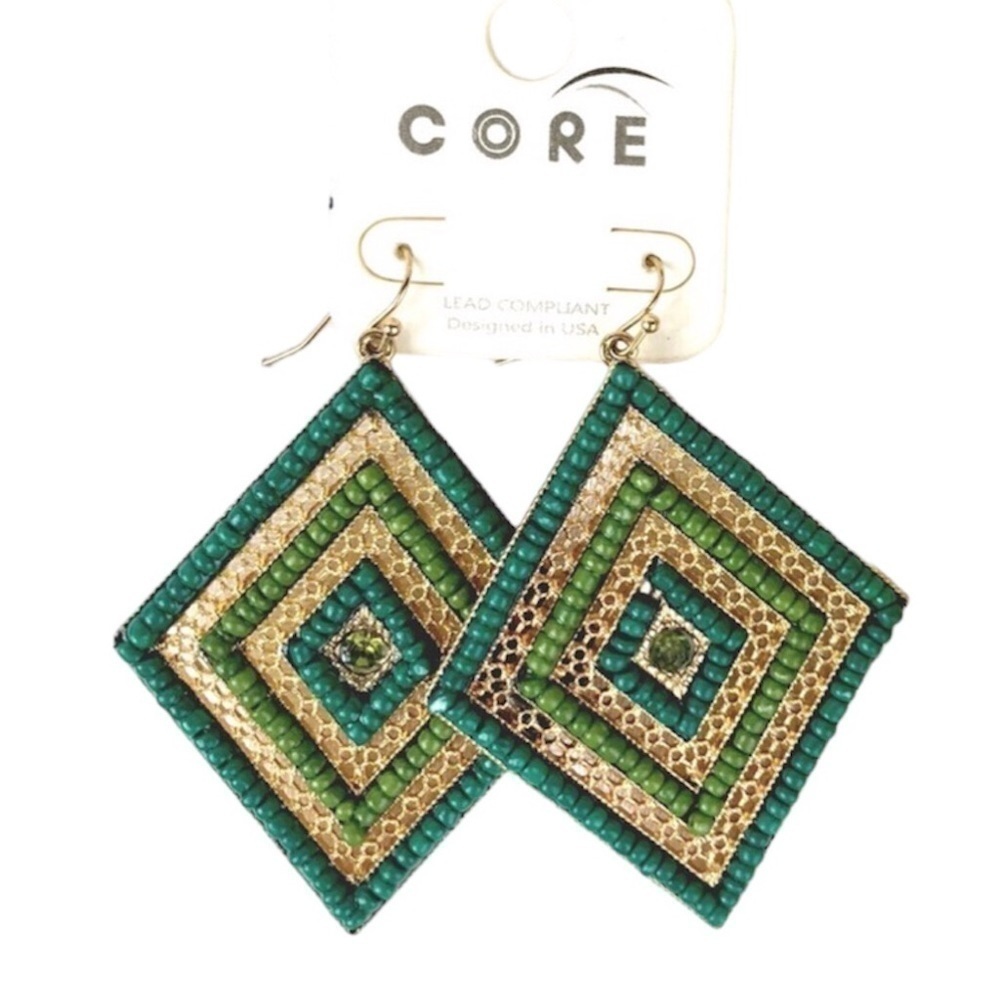 Lightweight Boho Festival GREEN STATEMENT EARRINGS #214